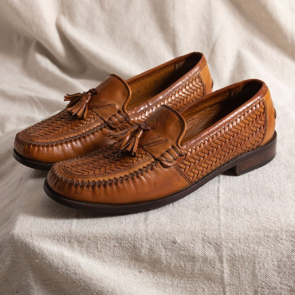 Vintage 90s Y2K Allen Edmond Lucera Tassel Woven Leather Loafers Italian Made 7D